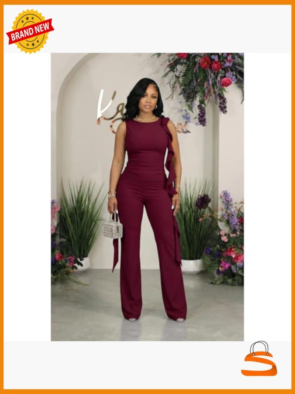 Women's 2 Piece Outfits Ruffle Tank Top & Flare Pants Matching Set Summer - Picture 6 of 7